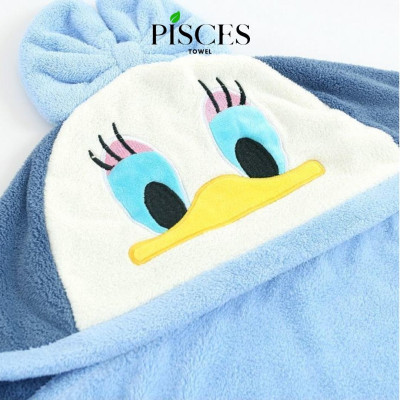 Khăn Ủ Áo Choàng Tắm PISCES TOWEL Có Mũ Cho Bé Hình Vịt Donan Ngộ Nghĩnh Mềm Mại Thấm Hút Tốt