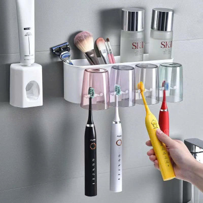 Bộ Nhả Kem Đánh Răng Tự Động Dán Tường – Thiết Kế Cao Cấp, Kèm 4 Cốc Chống Bụi