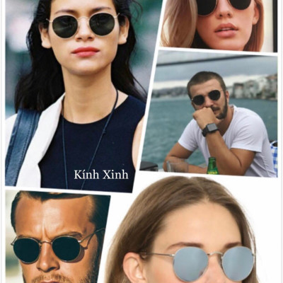 Kính râm Round Metal Unisex Mắt Tròn Thủy Tinh Gọng Kim Loại Thời Trang Retro