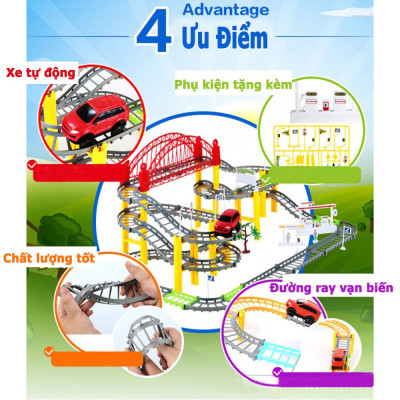 Hộp Đồ Chơi Lắp Ráp Đường Ray Xe Ôtô Chạy Pin Cho Bé