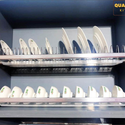Giá úp bát 2 tầng cố định inox bóng cho tủ bếp trên