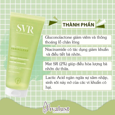 Sữa rửa mặt da dầu mụn không có xà phòng, loại bỏ tế bào chết SVR SEBIACLEAR GEL MOUSSANT 55ml/200/400ml