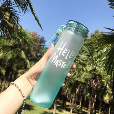 Bình Nước Thủy Tinh In Chữ Hello Master 400ML Có Dây Xách - Bình Nước Thủy Tinh Hello Master (Màu Ngẫu Nhiên)