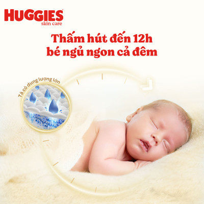 Combo 3 gói Tã/bỉm dán sơ sinh Huggies Skin Perfect S 54+4 miếng với 2 vùng thấm giảm kích ứng da