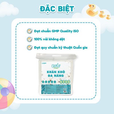 Combo 03 túi Khăn khô đa năng EcoWipes cho bé 600/900G không chất huỳnh quang không mùi không parabens