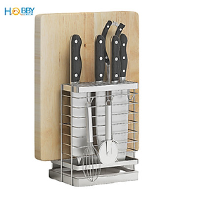 Kệ cắm dao keo thớt có 3 móc treo đồ inox 304 Hobby Home Decor DD2N3