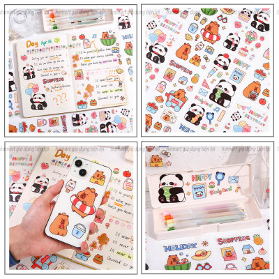 SET 6 Tờ 90 Nhãn Dán Sticker Thỏ Gấu Chuột PET Trong Suốt Cute Không Thấm Nước Trang Trí Dễ Thương