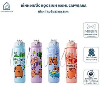 Bình Nước Nhựa 700ml Hình Capybara Siêu Yêu Cho Bé - HÀNG CHÍNH HÃNG MINIIN