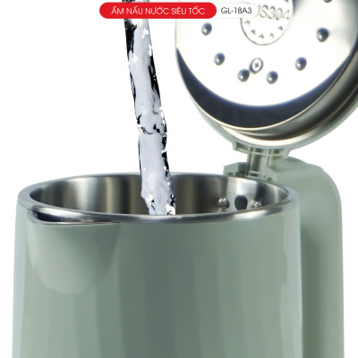 Ấm siêu tốc Gali GL-18A3 1.8L. Thiết kế 2 lớp cách nhiệt, Inox 304. Hàng chính hãng, bảo hành 24 tháng
