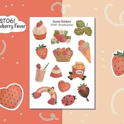Sticker sheet tự thiết kế strawberry fever - hình dán sổ, nhật kí bullet journal - unim038