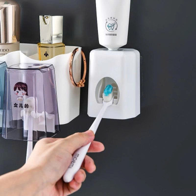 Bộ Nhả Kem Đánh Răng Tự Động Dán Tường – Thiết Kế Cao Cấp, Kèm 4 Cốc Chống Bụi