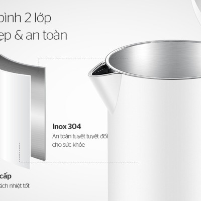 Ấm Siêu Tốc INOX 2 Lớp 1.7L SUNHOUSE MAMA SHD1386W - Hàng Chính Hãng