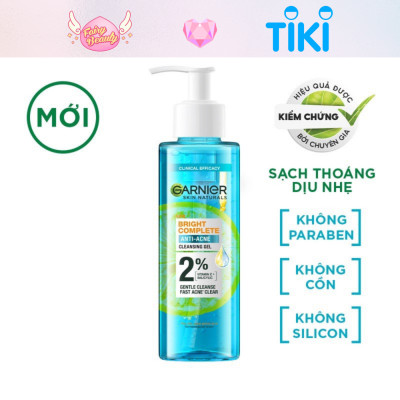 [GARNIER] Gel Rửa Mặt Chứa BHA Làm Sạch Sâu Dành Cho Da Dầu Mụn Bright Complete Anti-Acne Cleansing Gel 120ml