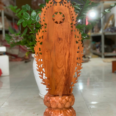 Tượng phật địa tạng vương  bồ tát bằng gỗ hương đá kt cao 60×17×18cm+ lá chắn hào quang cao 70cm
