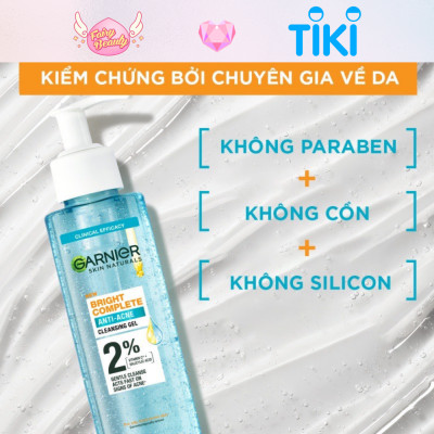 [GARNIER] Gel Rửa Mặt Chứa BHA Làm Sạch Sâu Dành Cho Da Dầu Mụn Bright Complete Anti-Acne Cleansing Gel 120ml