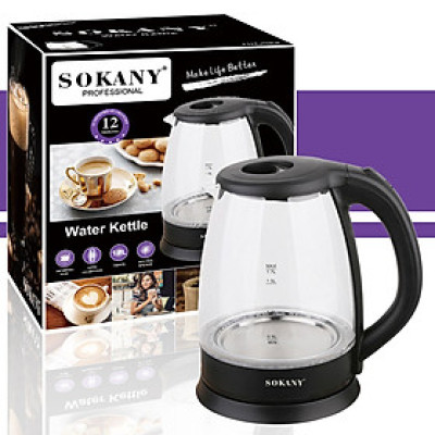 Ấm siêu tốc thủy tinh chịu nhiệt cao cấp 1,7 lít Sokany 322- 1850W  -  Hàng chính hãng