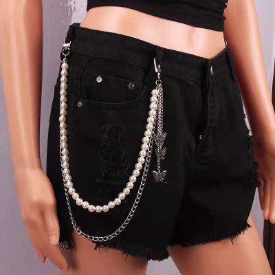 Chuỗi xích đeo quần jeans mix cánh bướm và ngọc trai