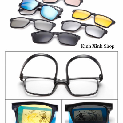 Bộ Gọng Kính Cận, Kính Cận Râm Nhiều Tròng Mắt Phân Cực Chống Nắng UV Cho Nam và Nữ