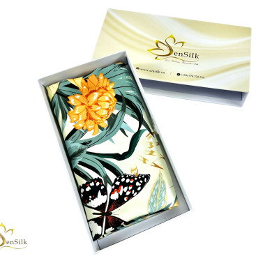 Khăn Lụa Vuông in Sen Silk KLVI01 65x65cm - Silk Square Printed Scarves - Khăn Quà Tặng Cao Cấp
