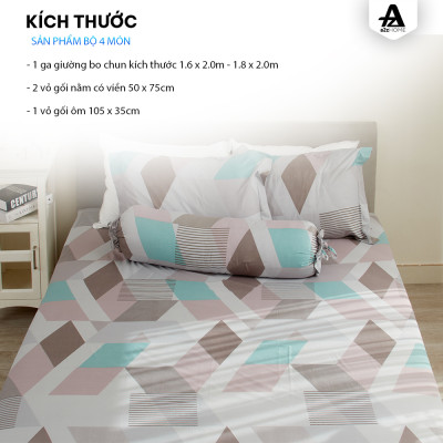 Bộ Ga Giường 4 Món Cubism Color Mềm Mại 100% Mirco Silk Cao Cấp A2Z Home
