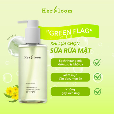Sữa Rửa Mặt Herbloom Kiêm Tẩy Trang Green Clear Vegan Cleansing Oil to Foam (2in1) 200ML