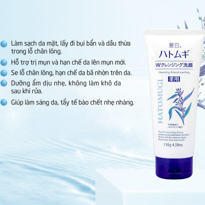 Sữa rửa mặt tẩy trang & làm sáng da Reihaku Hatomugi W Cleansing Foam (130g)