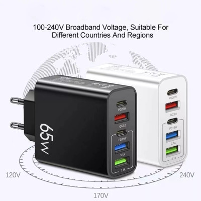 Cốc Sạc Nhanh 5 Cổng USB 65W Type C 3.0 Cho Điện Thoại Smartphone - đầu sạc- charger adapter [ Miếng Lót chuột ]