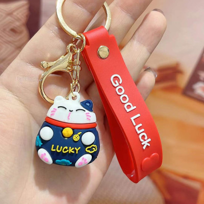 Móc Khoá Mèo Thần Tài Lucky May Mắn Nhiều Màu Sắc Có Dây Treo Silicon - HENRYSA