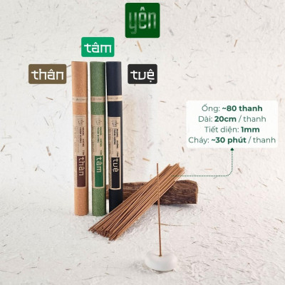 Nhang Trầm Hương Không Tăm Yên Loại Thân, Tâm, Tuệ Sạch Tự Nhiên Ít Khói An Toàn Dùng Thiền Thư Giãn