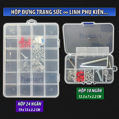 Hộp Đựng Linh Kiện Chia Ngăn Nhựa Trong Suốt Để Trang Sức Đinh Ốc Vít Phụ Kiện Nail Nắp Khoá Kín Treo Tường