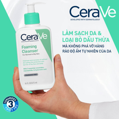 Sữa Rửa Mặt Dịu Nhẹ Cho Da Dầu CeraVe Foaming Cleanser 473ml