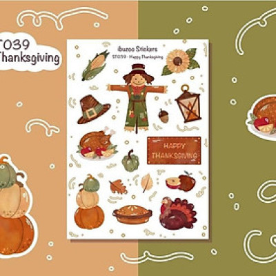 Sticker tự thiết kế - sticker sheet happy thanksgiving - hình dán sổ, nhật kí bullet journal - unim025