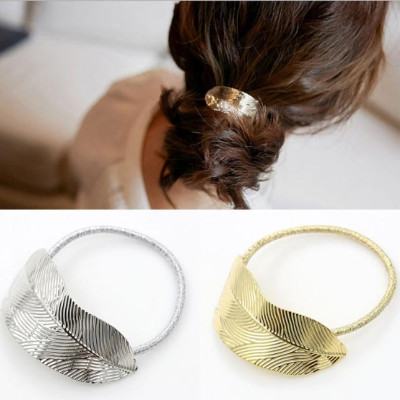 Set 2 dây buộc tóc hình lá cây DB02 mầu vàng và bạc