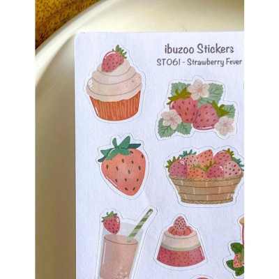 Sticker sheet tự thiết kế strawberry fever - hình dán sổ, nhật kí bullet journal - unim038