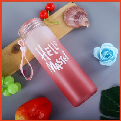 Bình Nước Thủy Tinh In Chữ Hello Master 400ML Có Dây Xách - Bình Nước Thủy Tinh Hello Master (Màu Ngẫu Nhiên)