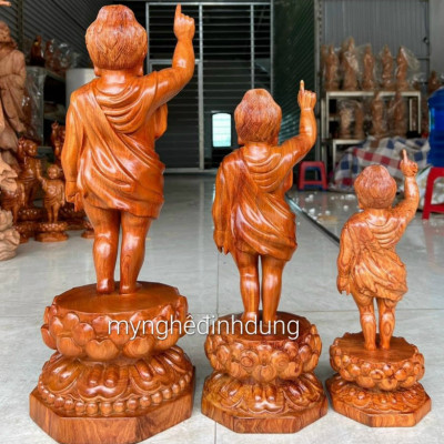 Tượng phật đản sinh bằng gỗ hương đá kt cao 50×17×17cm 