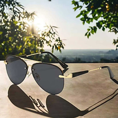 Kính râm Nam màu đen không viền thời trang đi đường chống nắng UV