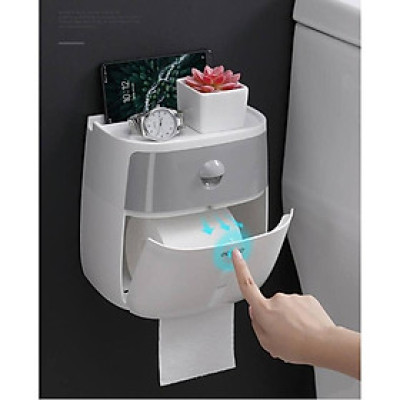 Hộp Đựng Giấy Vệ Sinh Đa Năng 2 Tầng Treo Tường Cao Cấp - Có Ngăn Kéo Và Khe Cắm Điện Thoại
