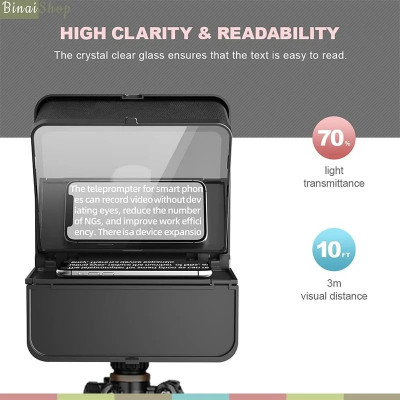 Lensgo Teleprompter TC7 - Máy Nhắc Chữ Mini Cho Biên Tập Viên, MC Truyền Hình, Kích Thước Nhỏ Gọn, Dùng Cho Điện Thoại, Máy Ảnh - Hàng Chính Hãng