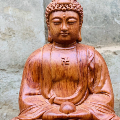 Tượng phật adi đà được làm bằng chất liệu gỗ hương đá kt cao 50×25×25cm 