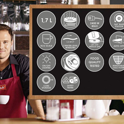 Ấm Đun Nước Siêu Tốc Kettle Melitta Easy Aqua (1.7L) - Trắng - Hàng nhập khẩu chính hãng  từ Đức