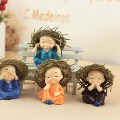 Bộ tượng 4 Chú Tiểu - Nón Rơm - Hàng chính hãng 