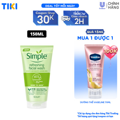 Sữa rửa mặt Simple giúp da sạch thoáng & không chứa xà phòng 150ml [CHÍNH HÃNG ĐỘC QUYỀN]