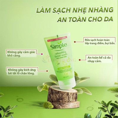 Sữa rửa mặt Simple Refreshing Facial Wash giúp làm sạch cho da nhạy cảm (50ml/150ml) - Hàng chính hãng