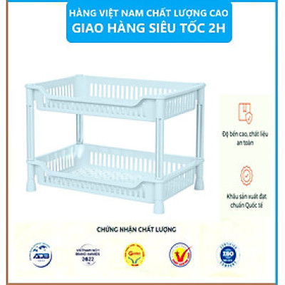 Kệ chữ nhật 2, 3 tầng nhựa VIỆT NHẬT - Đựng gia vị, chén đĩa bếp, đồ dùng phòng tắm size Trung- Hàng Việt Nhật (Giao màu ngẫu nhiên)