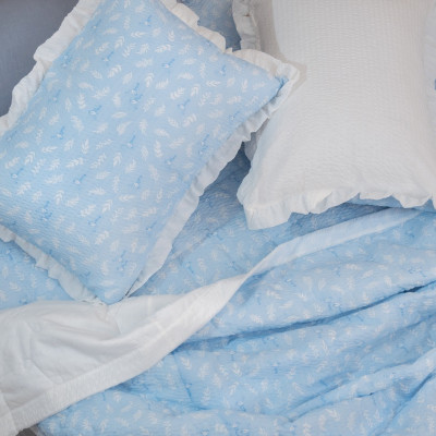 Bộ chăn drap Bamboo Hàn Quốc Hana Hana Leafmingo blue