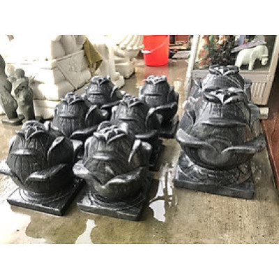 Cặp búp sen đá trang trí đá cẩm thạch vân đen đế vuông trang trí mộ, đền thờ - Cao 25 cm