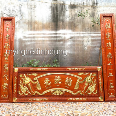 BỘ HOÀNH PHI CÂU ĐỐI MINI BẰNG GỖ HƯƠNG ĐỎ SƠN PU GIẢ CỔ CAO CẤP .