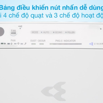Máy Lọc Không Khí Daikin MCK55TVM6 Công nghệ Streamer 3C Tích Hợp Ion Plasma Lõi Lọc Tuổi Thọ Lên Đến 10 Năm, Diệt Khuẩn Và Lọc Sạch 99,97% Bụi Bẩn, Diện Tích Sử Dụng 40 m2, Công Suất 58W - Hàng Chính Hãng