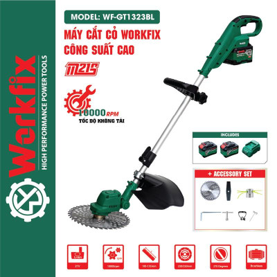 Máy Cắt Cỏ Dùng Pin Workfix - WF-GT1323BL - Động Cơ Brushless - Pin 15cell 21V/6Ah - Bảo Hành Chính Hãg - [ Tặng 3 Lưỡi Cắt Và Phụ Kiện] 